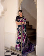 Classic Polyester Viscose Chanderi Navy Blue Saree with Designer Pattern