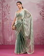 Premium Designer Organza sage green Saree with Elegant Embroidered Border