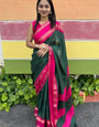 Premium Soft Marshmallow Dark Green Saree with Elegant Contrast Border
