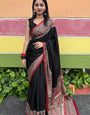 Ethnic Soft Mal Mal Cotton Silk Black Saree for Festive & Casual Wear