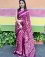 Handwoven Marshmallow Magic Wine Saree with Traditional Motifs