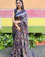 Handwoven Marshmallow Magic Navy Blue Saree with Traditional Motifs