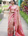 Graceful Peach Silk Saree with Traditional Zari Motifs