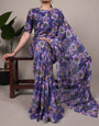 1 Minute Ready-to-Wear Purple Floral Weightless Marbal Saree with Sheer Texture