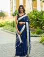Lightweight Lilan Cotton Blue Saree with Stylish Border Pattern