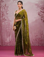 Premium Designer Organza Olive Green Saree with Elegant Embroidered Border