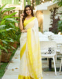 Lightweight Lilan Cotton Yellow & White Saree with Stylish Border Pattern