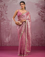 Premium Designer Organza Blush Pink Saree with Elegant Embroidered Border
