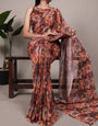 1 Minute Ready-to-Wear Rust Orange Floral Weightless Marbal Saree with Sheer Texture