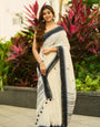 Lightweight Lilan Cotton Off White Saree with Stylish Border Pattern