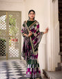 Classic Polyester Viscose Chanderi Green Saree with Designer Pattern