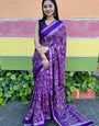 Handwoven Marshmallow Magic Royal Purple Saree with Traditional Motifs