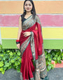 Ethnic Soft Mal Mal Cotton Silk Maroon Saree for Festive & Casual Wear
